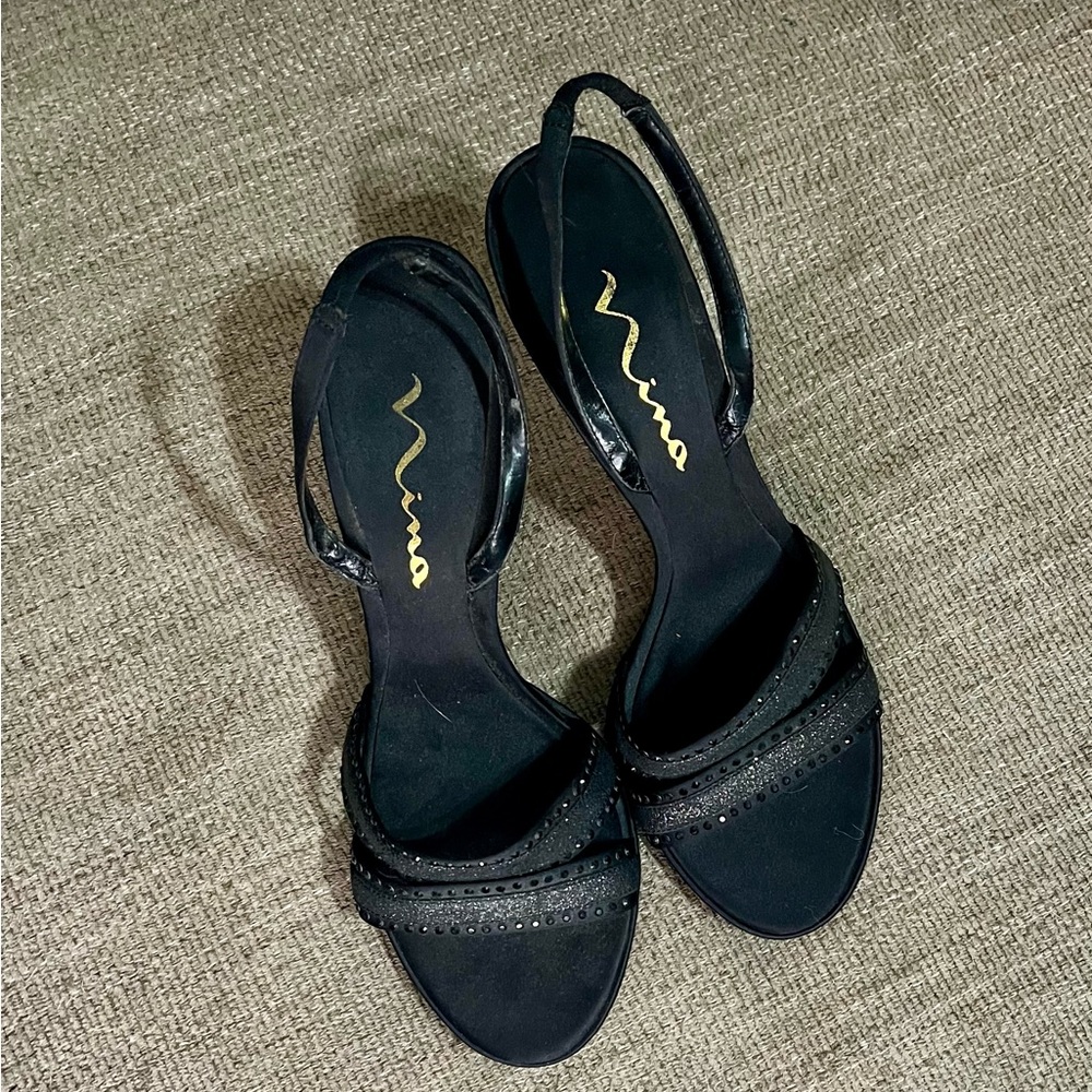 Nina Stiletto Black Sling Back with Glimmer Size 9‎